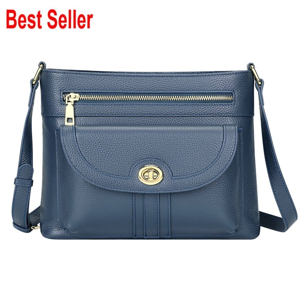 Genuine Leather Crossbody Bag with Adjustable Strap, Multiple Pockets